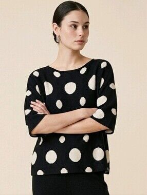 Leshop black white polkadot crop boatneck sweater Sz M/L